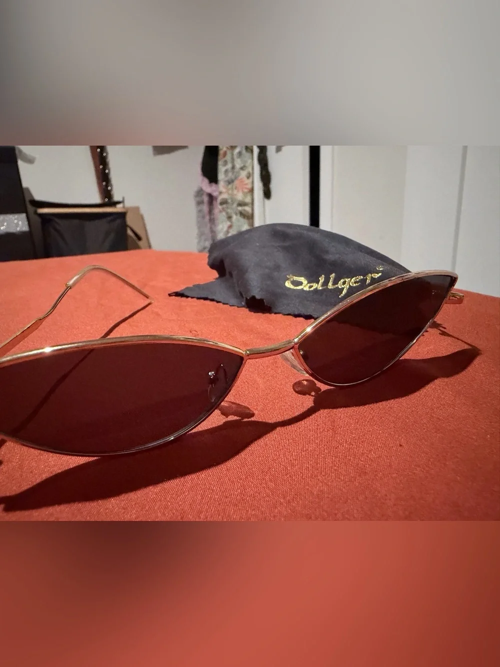 Dollger Gold Frame Dark Black Cat-Eye Sunglasses